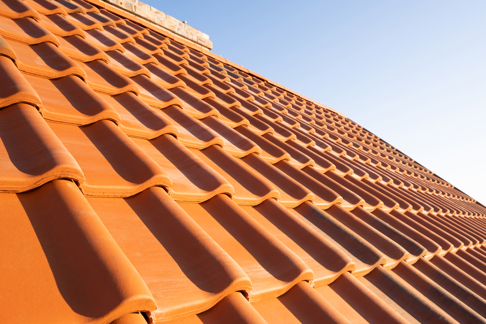 Overlapping,Rows,Of,Yellow,Ceramic,Roofing,Tiles,Covering,Residential,Building Nettoyage à Seilh